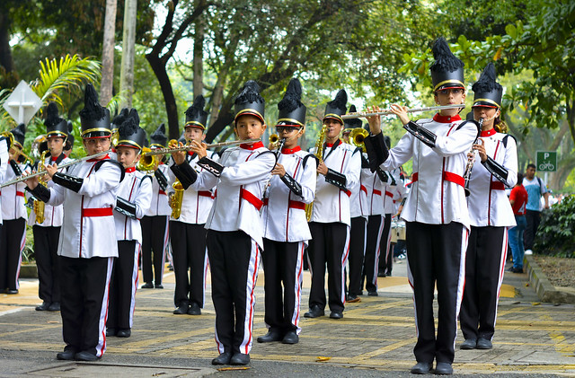 Aquí se encuentran Músicos de la Banda Músico Marcial del Colegio de la UPB.