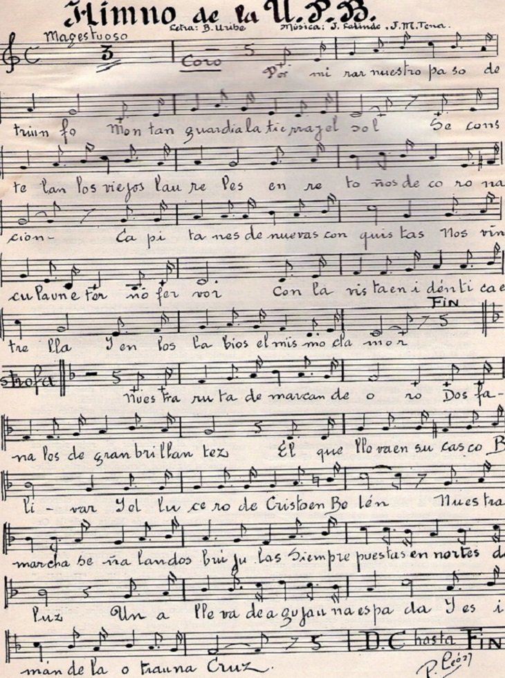 Pentagrama del himno de la UPB