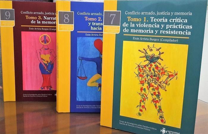 Tres tomos del libro Conflicto armado, justicia y memoria