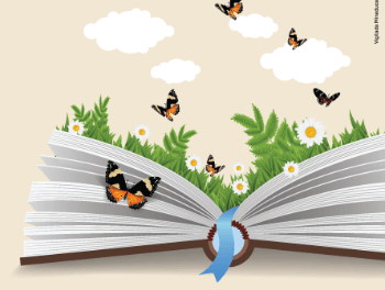 dibujo de un libro abierto con mariposas