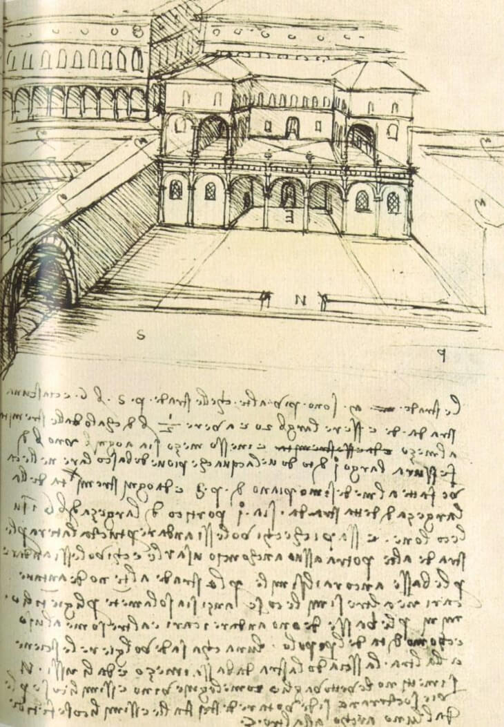 Manuscrito y boceto, tomado de la colección de manuscritos de la Bibliothèque De L’institut De France.