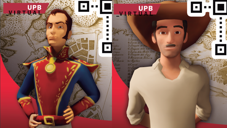 Dos de los personajes que aparecen en la app. De izquierda a derecha: Simón Bolívar, una de las figuras políticas más importantes de la rebelión frente al Imperio español; y el campesino, cumpliendo el rol del soldado defensor del pueblo en la época. 