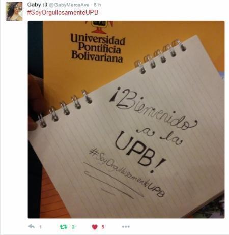 Pantallazo Twitter UPB en Jornadas de Inducción